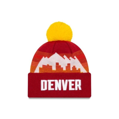 Red Denver Nuggets Hat - New Era NBA City Edition Pom Knit Beanie USA1362749